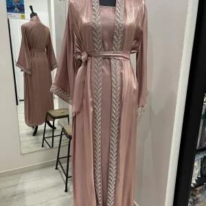 ENSEMBLE 2 PIECES ABAYA ET GILET ROSE