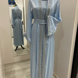 ENSEMBLE 2 PIECES ABAYA ET GILET BLEU