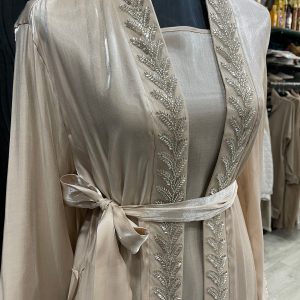 ENSEMBLE 2 PIECES ABAYA ET GILET ECRU