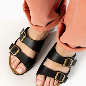 Sandales 2 Brides Astrakan Noir