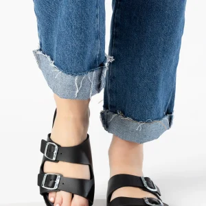 Sandales 2 Brides Astrakan Noir