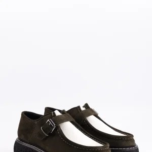 elwood - derbies daim kaki et cuir grainé blanc