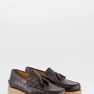 lily - mocassin cuir chocolat façon croco - pointure 38 - modèle unique