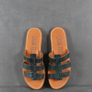 Mules en cuir - Bleu texturé - Indira