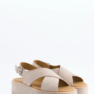 mavis - sandale brides croisées daim beige poudré