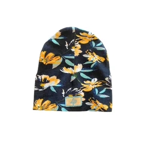 Tuque d'automne bleu marin imprimé de fleur jaune