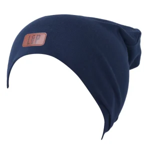Tuque boston en coton MARINE logo CUIR