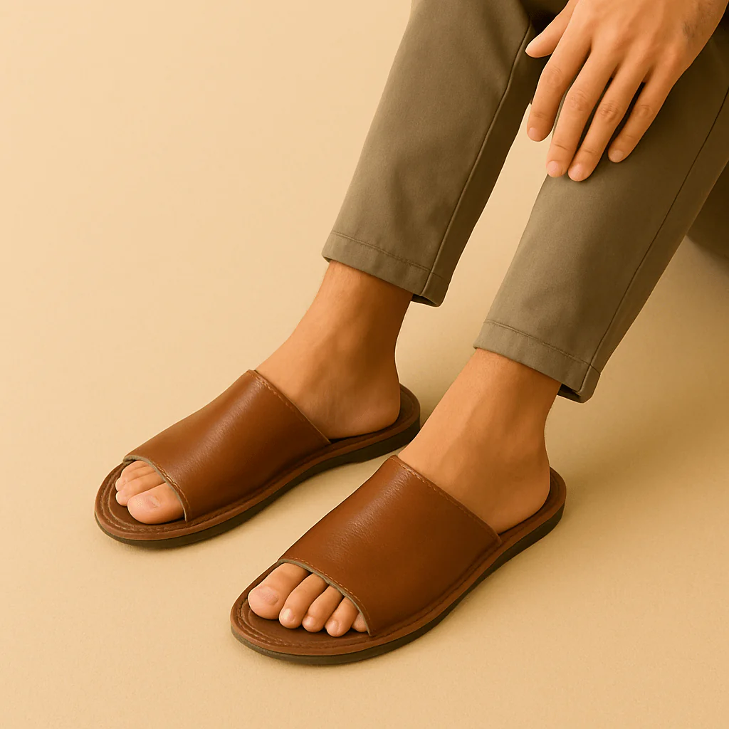 Chaussons claquettes homme | Cuir – Image 4