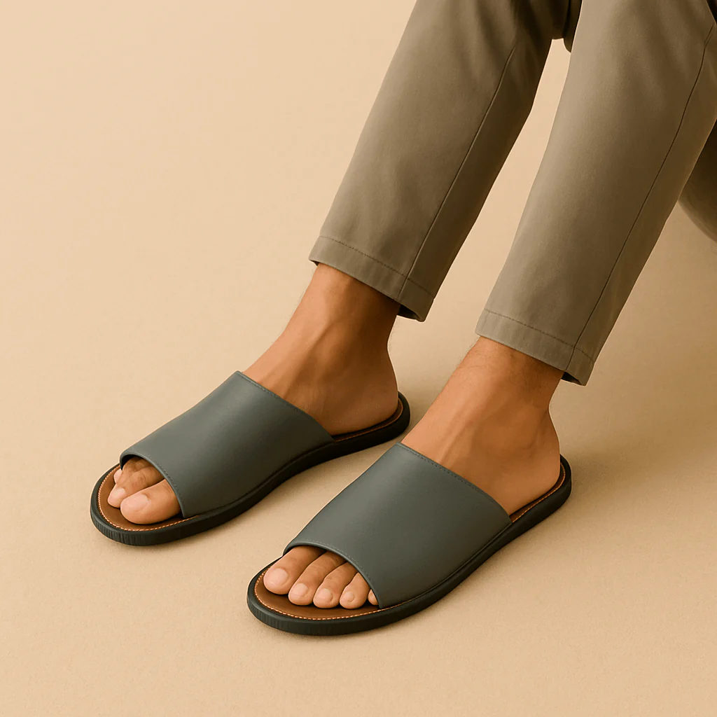 Chaussons claquettes homme | Cuir – Image 2