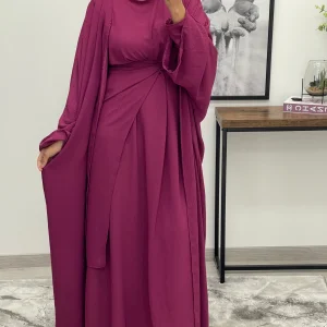 ENSEMBLE ABAYA 3 PIECES ROSE