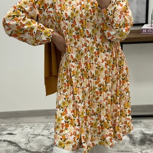 ROBE TUNIQUE PLISSÉE PETITES FLEURS ORANGE