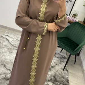 ABAYA ROBE DENTELLE TAUPE