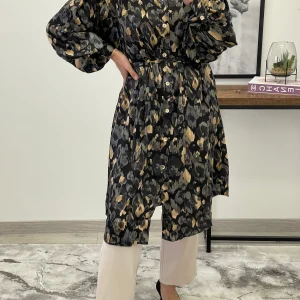 ROBE SATIN NOIR IMPRIMÉE COURTE