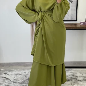 ROBE ABAYA JAWHARA VERT OLIVE