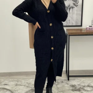CARDIGAN LONG FEMME NOIR