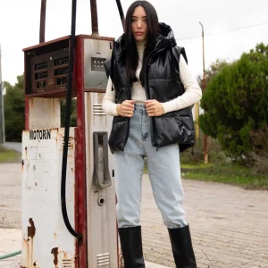 DOUDOUNE SIMILI SANS MANCHES NOIR