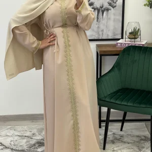 ABAYA ROBE DENTELLE NUDE