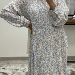 ROBE TUNIQUE PLISSÉE PETITES FLEURS BLEU