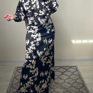 ROBE LONGUE SATIN IMPRIME FLORAL