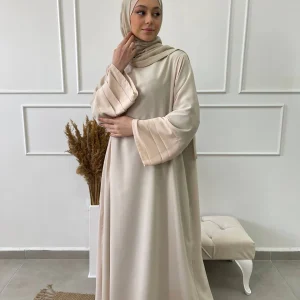 ABAYA MANCHES VOLANTES BEIGE