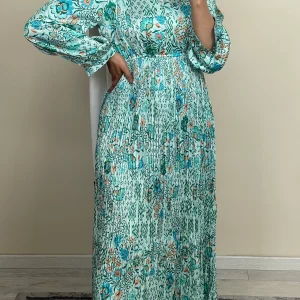 ROBE SATIN PLISSÉE VERT