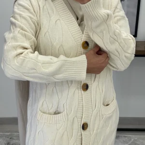 CARDIGAN LONG FEMME ÉCRU