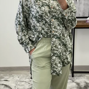 CHEMISE SATIN IMPRIMEÉ VERT