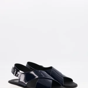 malabar - sandale brides croisées cuir vernis navy