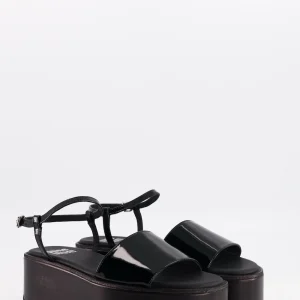 melody - sandale plateforme cuir vernis noir