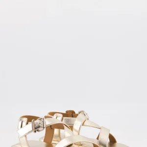 nannie - sandale plate cuir métal or