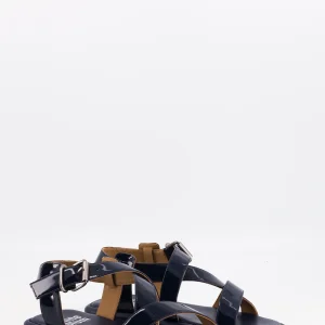 nannie - sandale plate cuir vernis navy