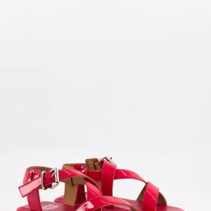 nannie - sandale plate cuir vernis rouge